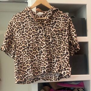 H&M Cream and Brown Button Down Crop Blouse